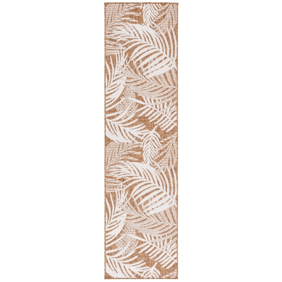 SAFAVIEH Beach House Kaeden Botanical Indoor/Outdoor Runner Rug, Brown/Ivory, 2'2" x 8'