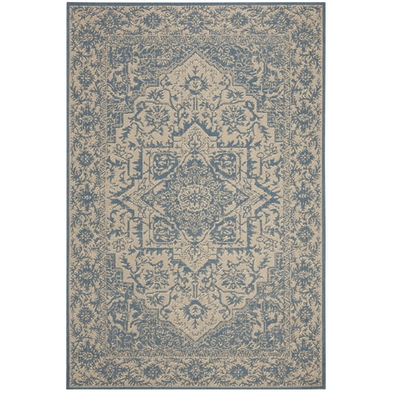 SAFAVIEH Beach House Kestrel Medallion Indoor/Outdoor Area Rug, Cream/Blue, 2'2" x 4'