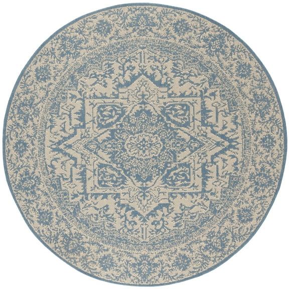 SAFAVIEH Beach House Kestrel Medallion Indoor/Outdoor Area Rug, Cream/Blue, 4' x 4' Round