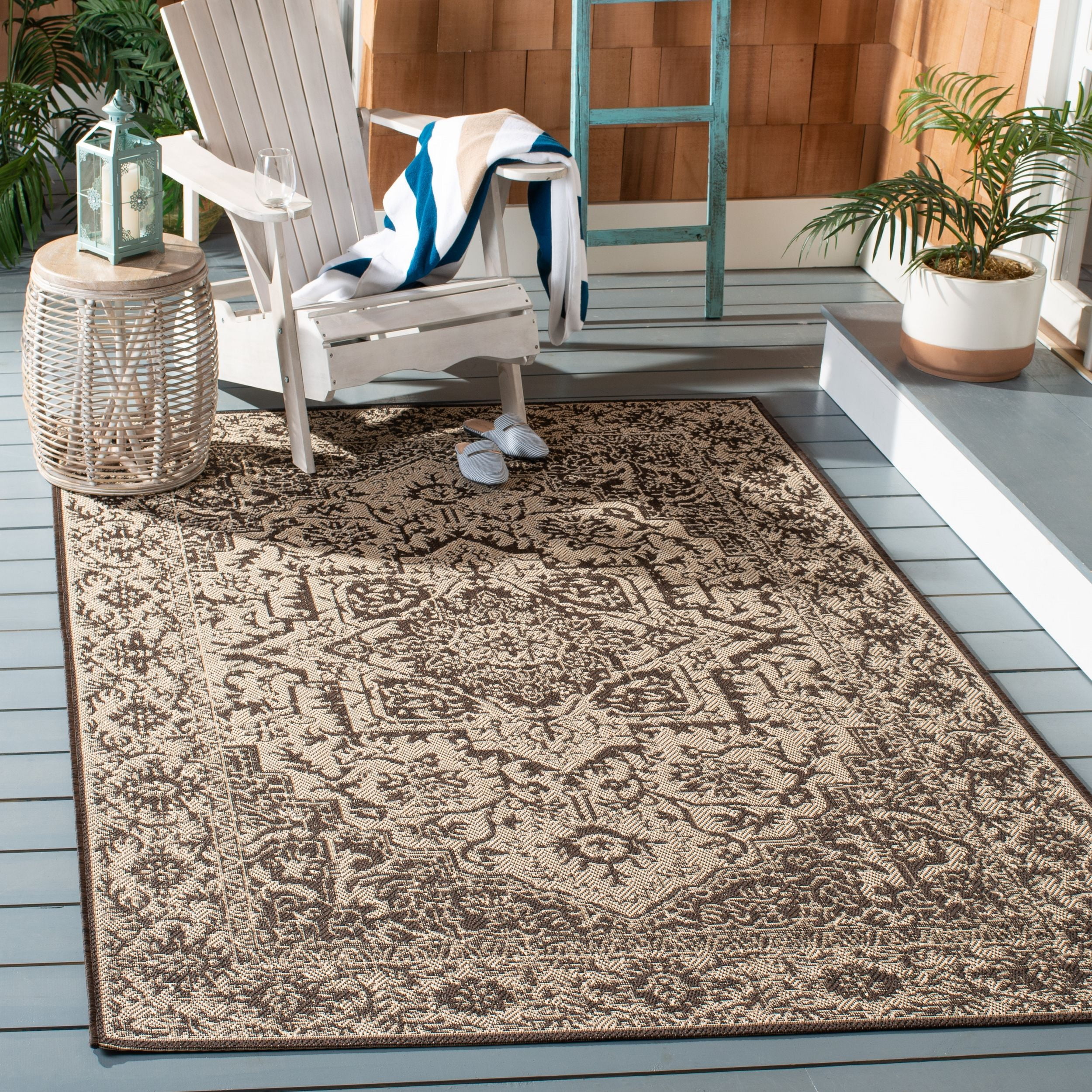 SAFAVIEH Beach House Kestrel Medallion Indoor/Outdoor Area Rug, Cream/Brown, 3' x 5'