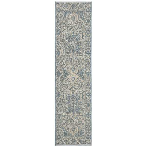 SAFAVIEH Beach House Kestrel Medallion Indoor/Outdoor Runner Rug, Cream/Blue, 2'2" x 10'