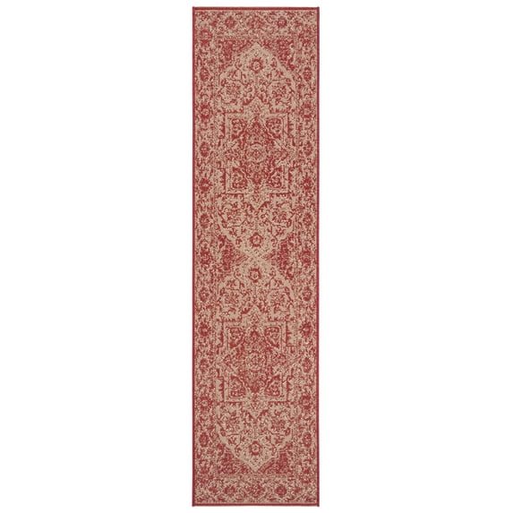 SAFAVIEH Beach House Kestrel Medallion Indoor/Outdoor Runner Rug, Red/Creme, 2'2" x 10'