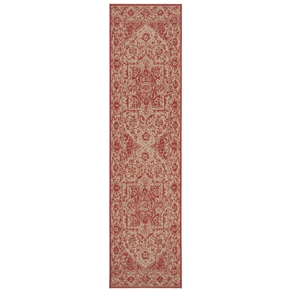 SAFAVIEH Beach House Kestrel Medallion Indoor/Outdoor Runner Rug, Red/Creme, 2'2" x 12'