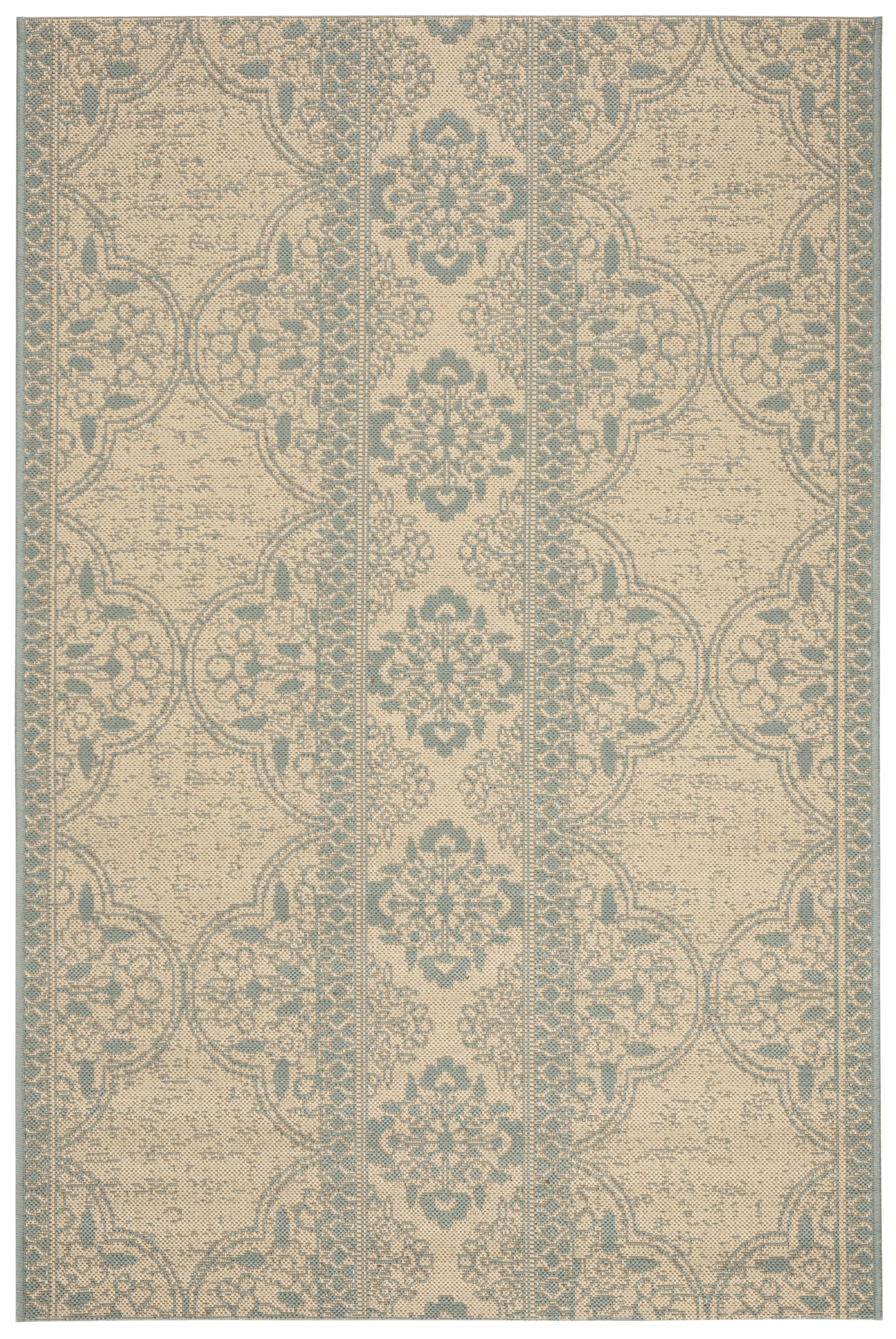 Aqua and Cream Reversible Synthetic Rectangular Area Rug, 3' x 5'