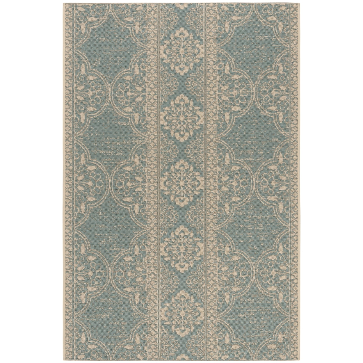 Aqua and Cream Washable Synthetic Rectangular Rug