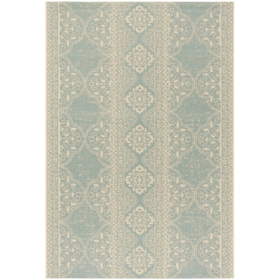 SAFAVIEH Beach House Kiaran Southwestern Indoor/Outdoor Area Rug Cream/Aqua, 5'3" x 7'6"