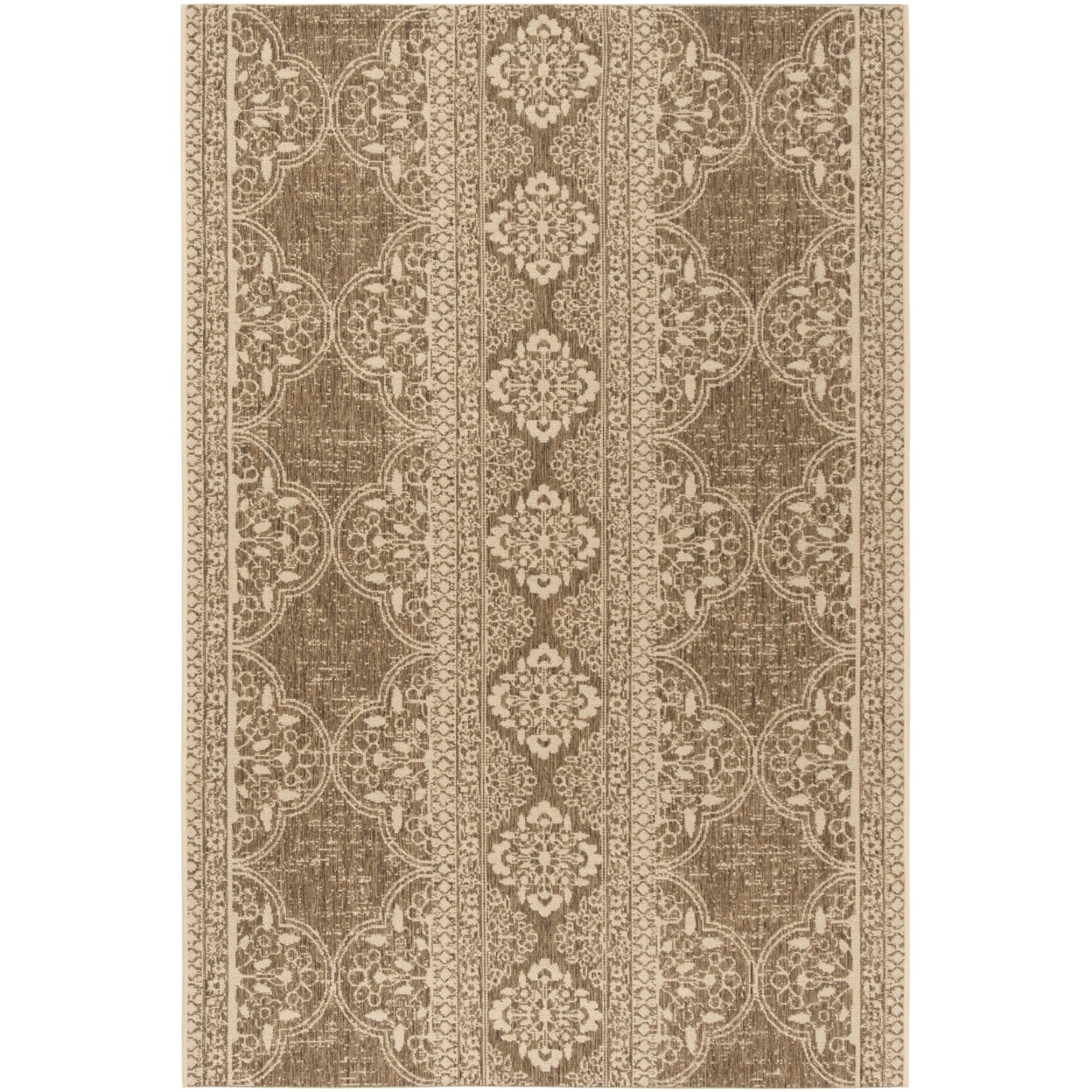 Cream and Beige Rectangular Synthetic Indoor/Outdoor Area Rug