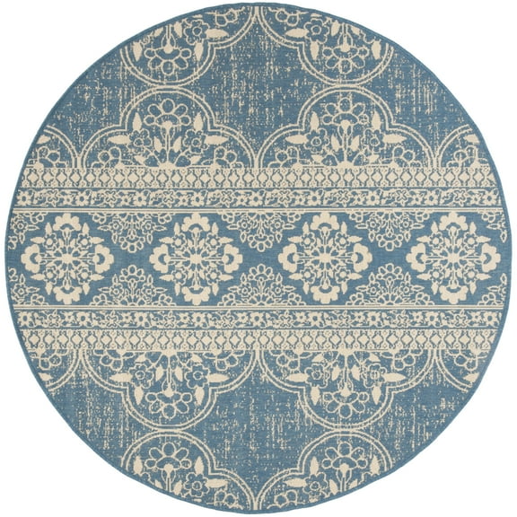 SAFAVIEH Beach House Kiaran Southwestern Indoor/Outdoor Area Rug Cream/Blue, 6'7" x 6'7" Round