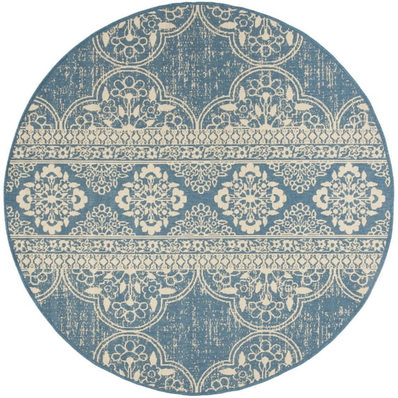 SAFAVIEH Beach House Kiaran Southwestern Indoor/Outdoor Area Rug Cream/Blue, 6'7" x 6'7" Round