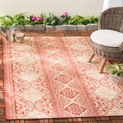 SAFAVIEH Beach House Kiaran Southwestern Indoor/Outdoor Area Rug Red/Cream, 6'7" x 6'7" Square