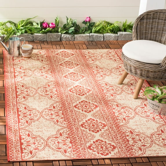 SAFAVIEH Beach House Kiaran Southwestern Indoor/Outdoor Area Rug Red/Cream, 7'10" x 10'