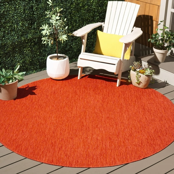 SAFAVIEH Beach House Lauressa Solid Indoor/Outdoor Area Rug, Orange, 6'7" x 6'7" Round