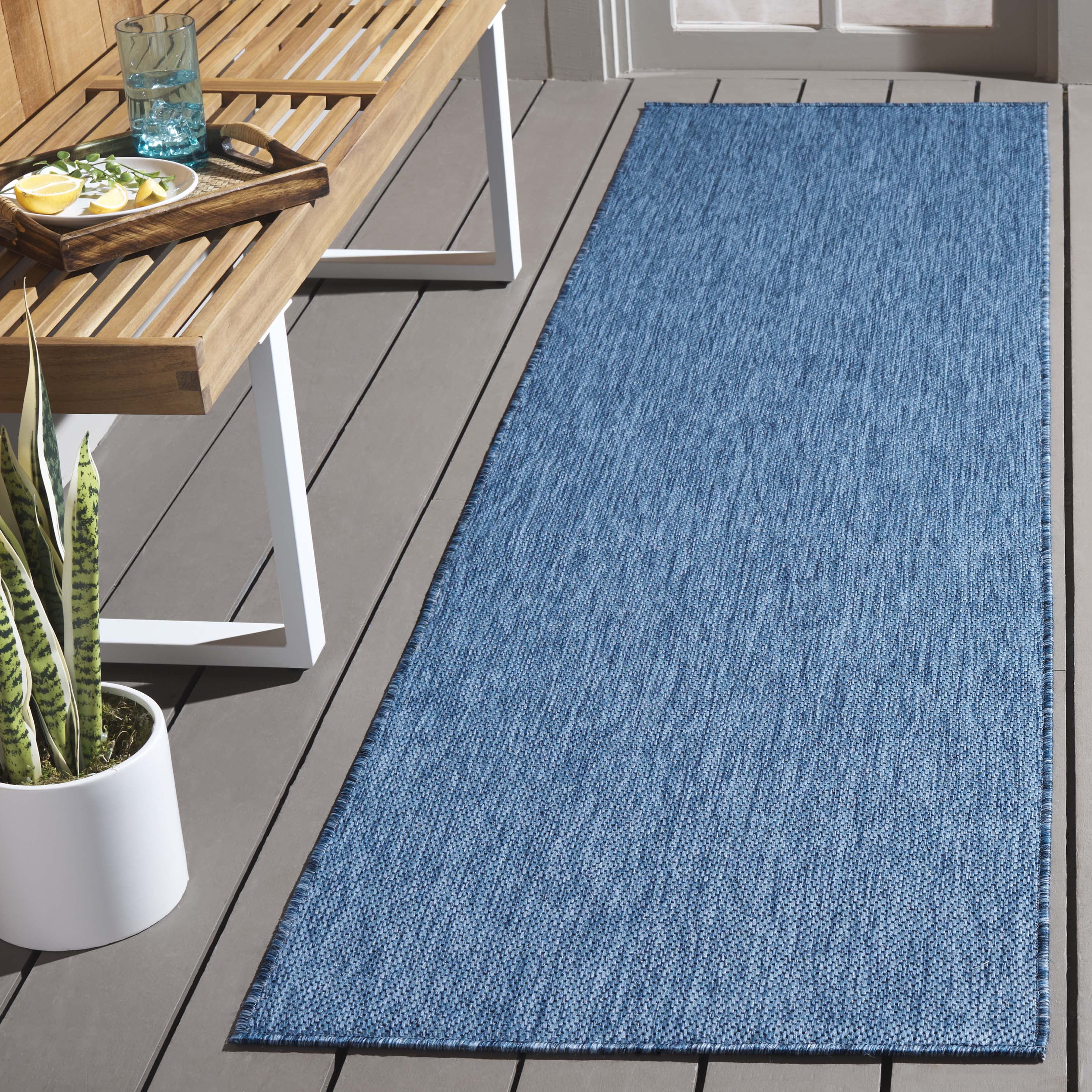 SAFAVIEH Beach House Lauressa Solid Indoor/Outdoor Runner Rug, Blue, 2'2" x 8'