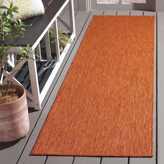 SAFAVIEH Beach House Lauressa Solid Indoor/Outdoor Runner Rug, Orange, 2'2" x 8'