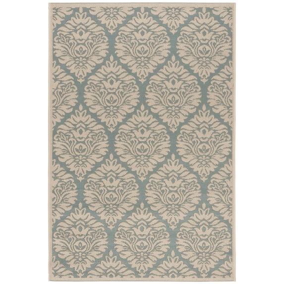 SAFAVIEH Beach House Lennox Damask Indoor/Outdoor Area Rug Aqua/Cream, 4' x 6'