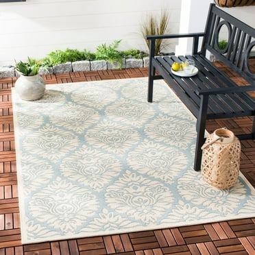 SAFAVIEH Beach House Lennox Damask Indoor/Outdoor Area Rug Aqua/Cream, 5'3" x 7'6"