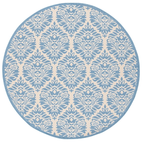 SAFAVIEH Beach House Lennox Damask Indoor/Outdoor Area Rug Cream/Blue, 6'7" x 6'7" Round