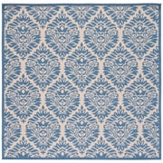 SAFAVIEH Beach House Lennox Damask Indoor/Outdoor Area Rug Cream/Blue, 6'7" x 6'7" Square