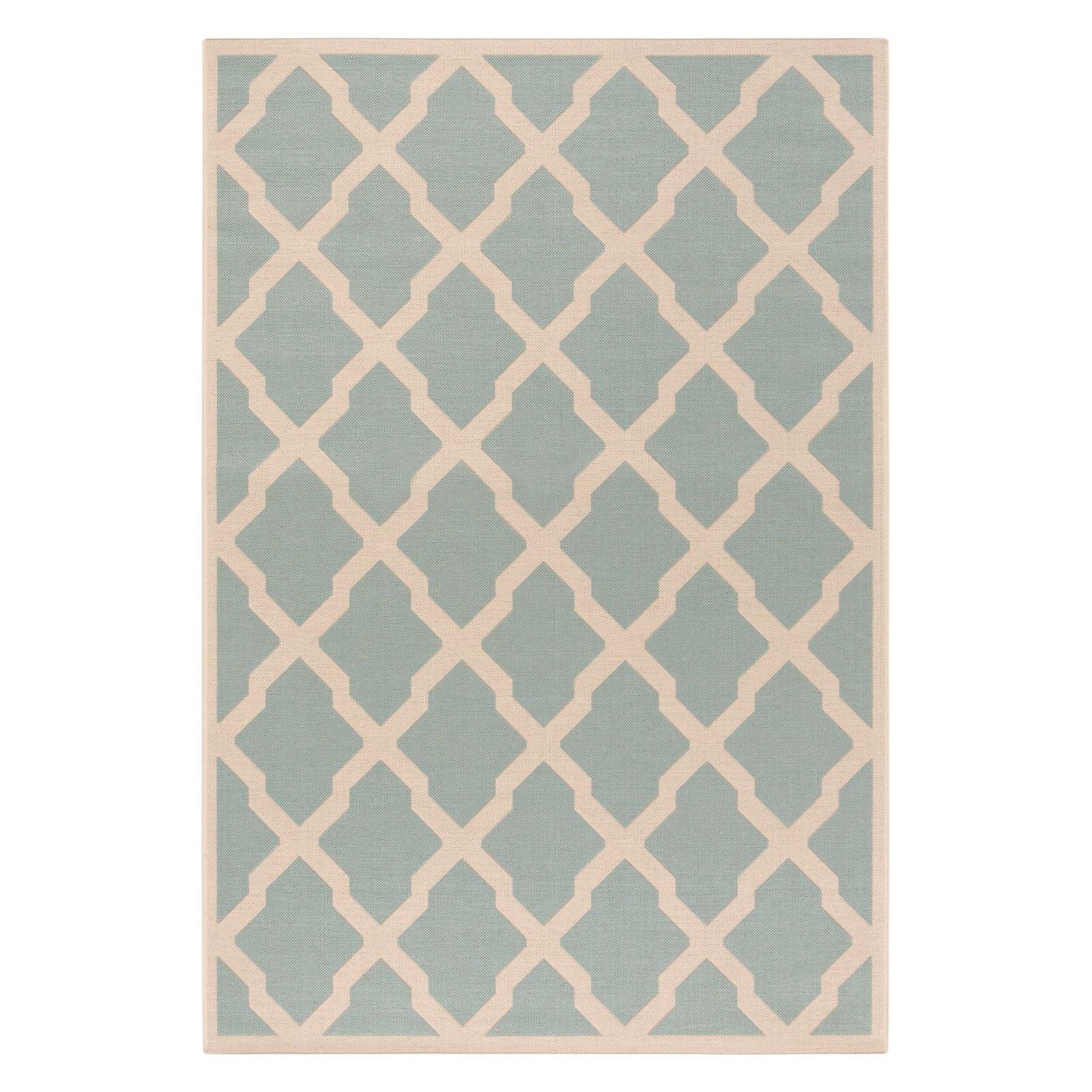 Aqua and Cream Geometric Indoor/Outdoor Area Rug, 5'3" x 7'6"