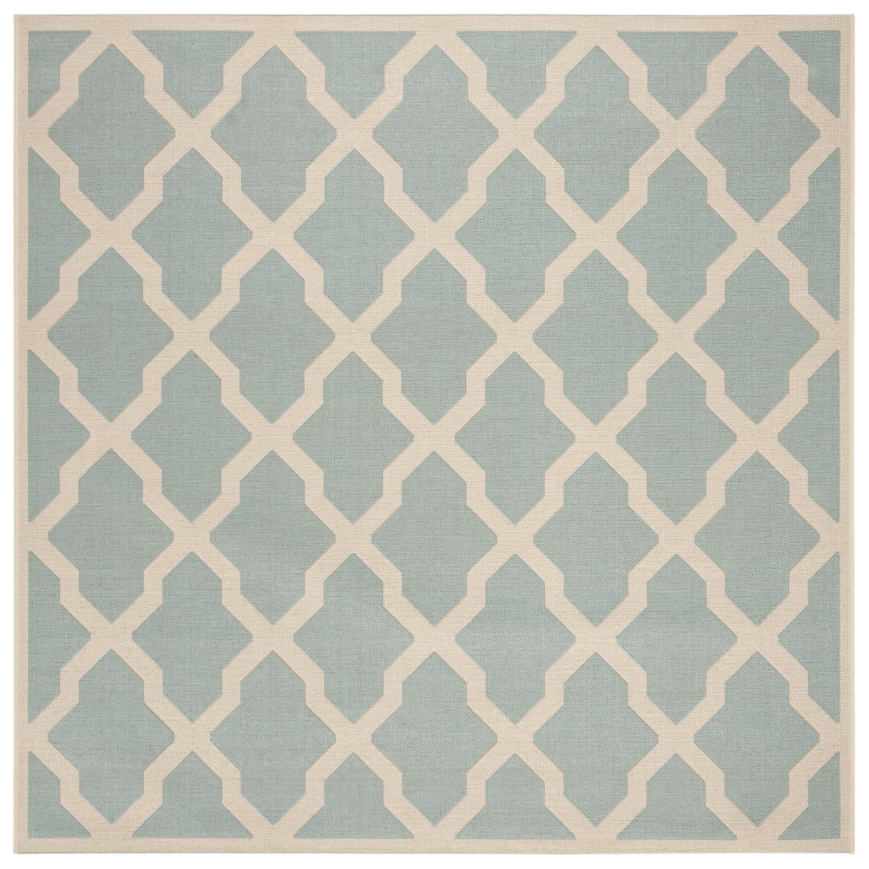 Aqua and Cream Trellis Square Indoor/Outdoor Rug, 6'7"