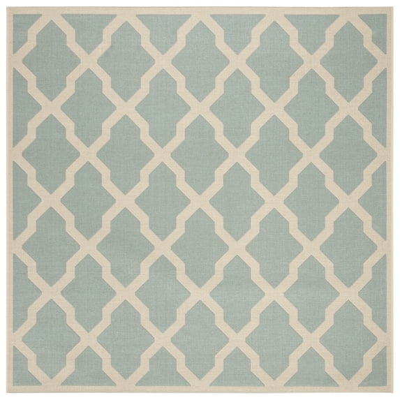 SAFAVIEH Beach House Loraine Trellis Indoor/Outdoor Area Rug Aqua/Cream, 6'7" x 6'7" Square
