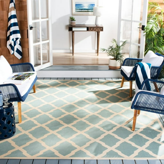 SAFAVIEH Beach House Loraine Trellis Indoor/Outdoor Area Rug Aqua/Cream, 7'10" x 10'