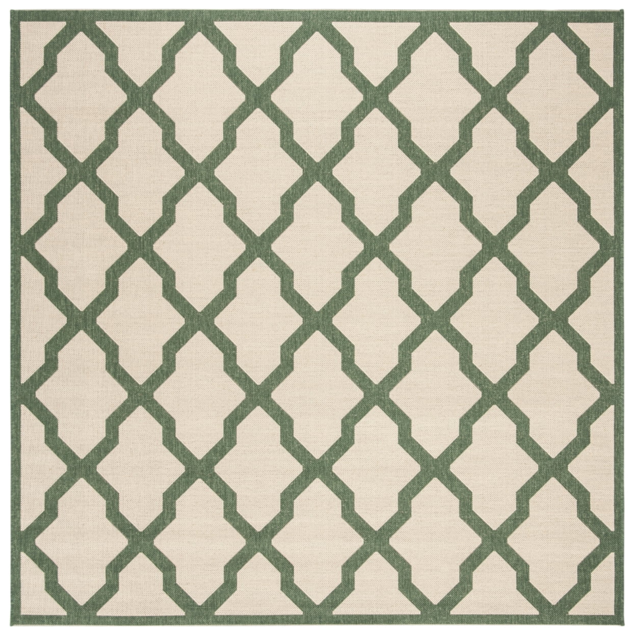 Cream and Green Geometric Square Synthetic Indoor/Outdoor Rug