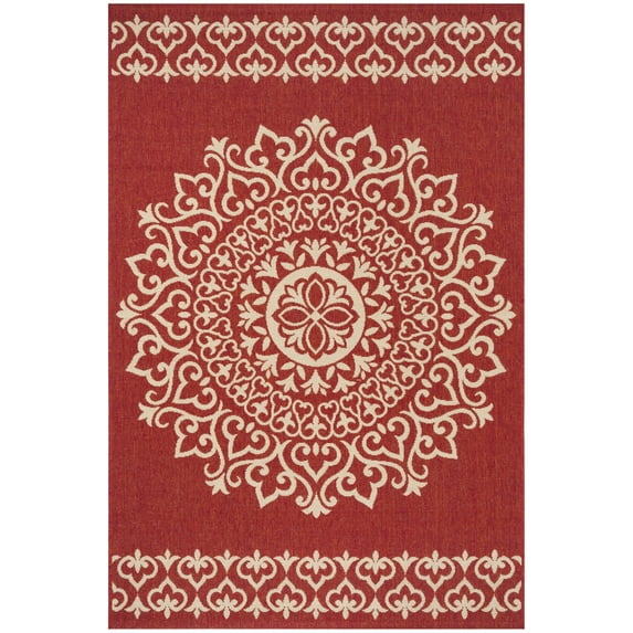 SAFAVIEH Beach House Lynette Medallion Indoor/Outdoor Area Rug, Red/Creme, 2'2" x 4'