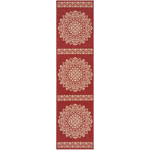 SAFAVIEH Beach House Lynette Medallion Indoor/Outdoor Runner Rug, Red/Creme, 2'2" x 10'