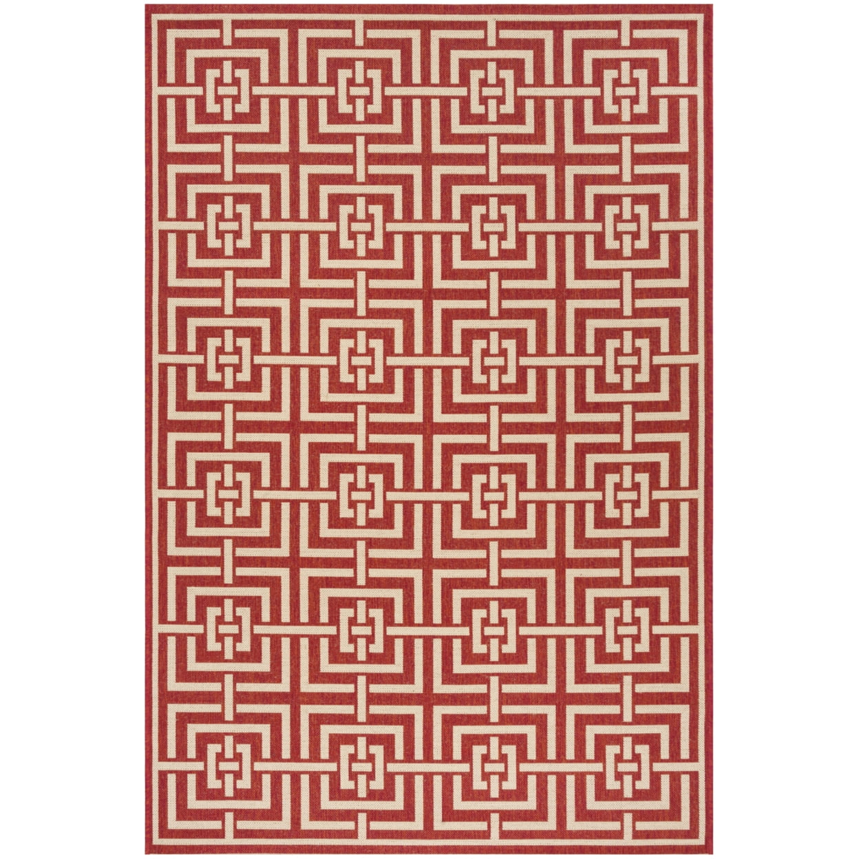 Handmade Geometric Red & Cream Synthetic Indoor/Outdoor Rug, 5'3" x 7'6"