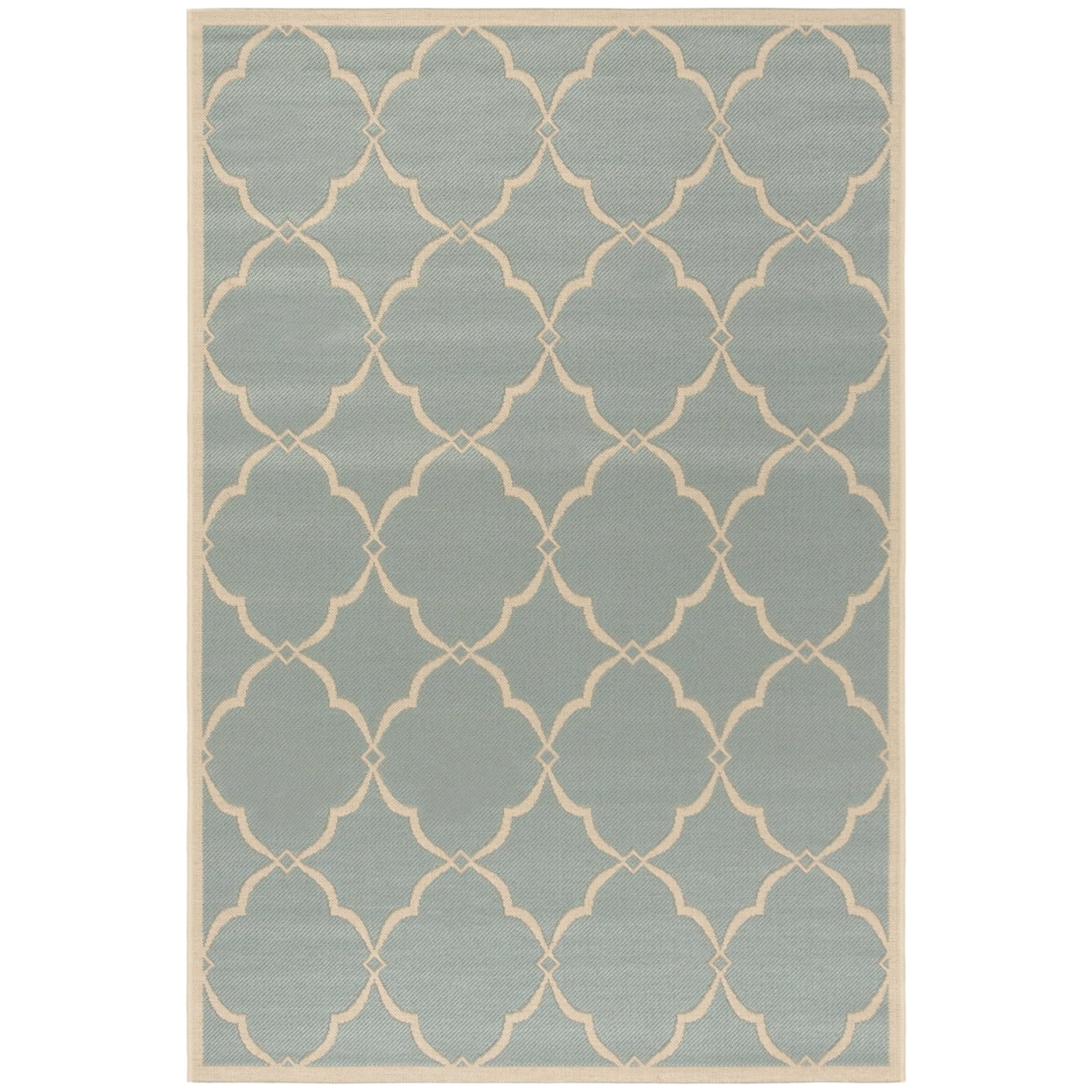 Aqua and Cream Geometric Synthetic Indoor/Outdoor Area Rug 4'x6'