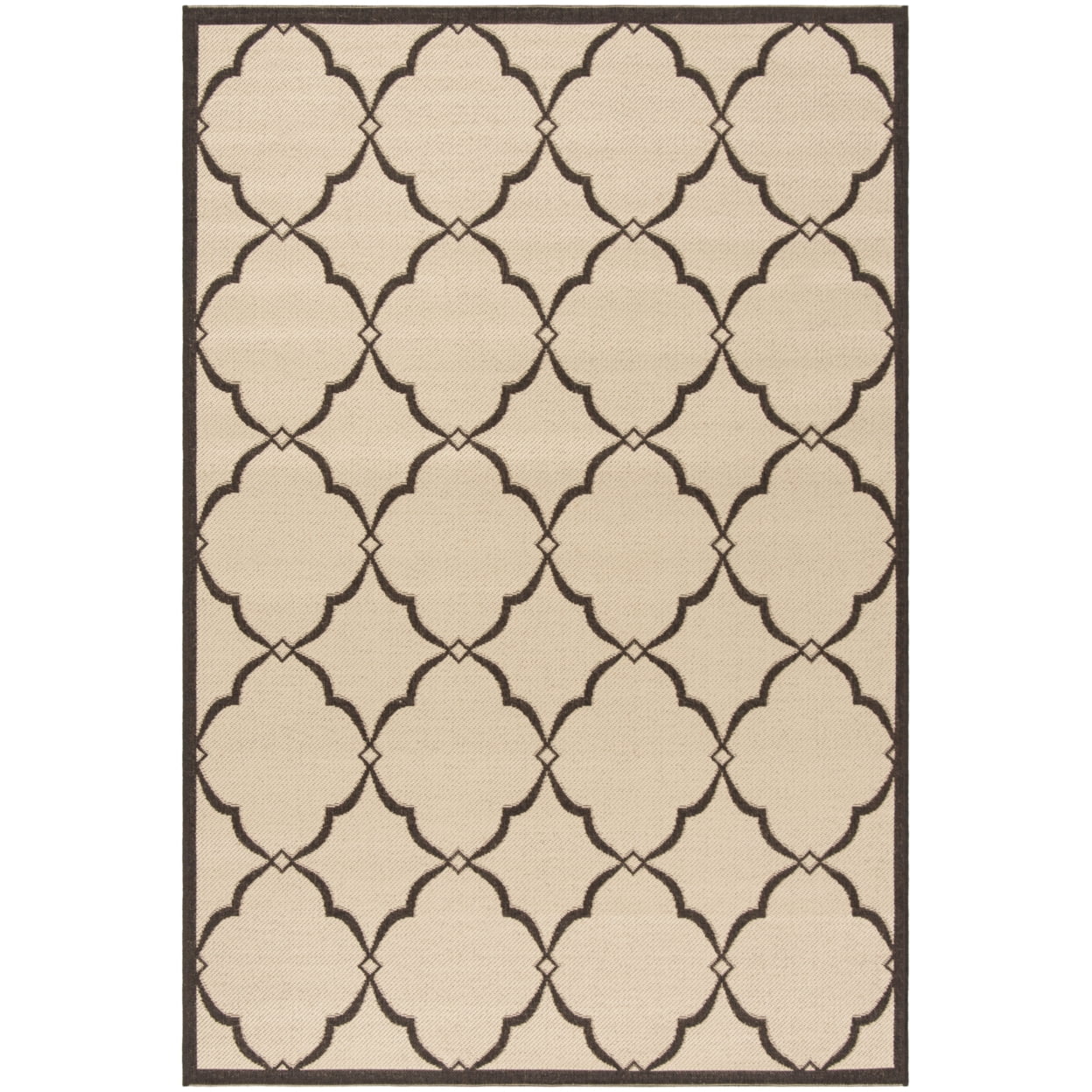 Cream and Brown Synthetic Stain-Resistant Indoor/Outdoor Rug, 5'3" x 7'6"
