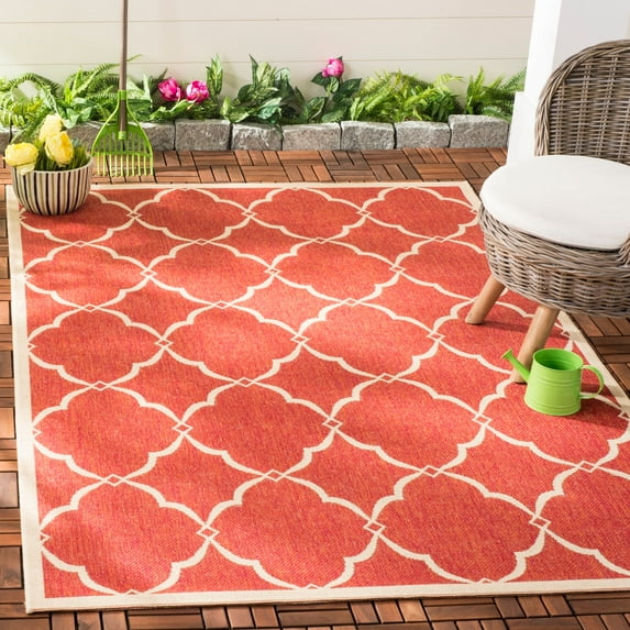SAFAVIEH Beach House Nick Indoor/Outdoor Area Rug Red/Cream, 6'7" x 6'7" Square