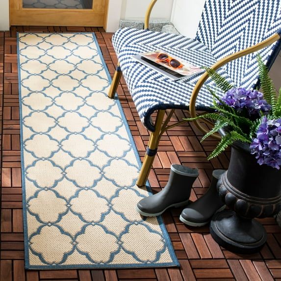 SAFAVIEH Beach House Nick Indoor/Outdoor Runner Rug Cream/Blue, 2' x 8'