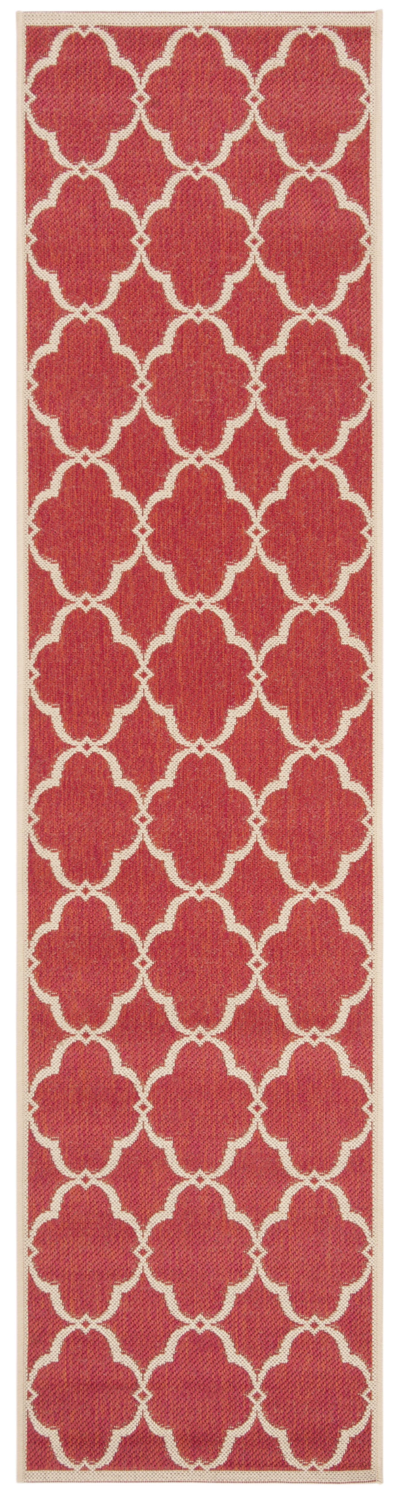 Red and Cream Synthetic Stain-Resistant Runner Rug, 2' x 8'