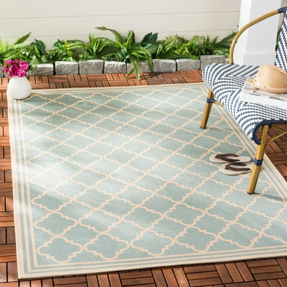 SAFAVIEH Beach House Nima Trellis Indoor/Outdoor Area Rug Aqua/Cream, 4' x 6'