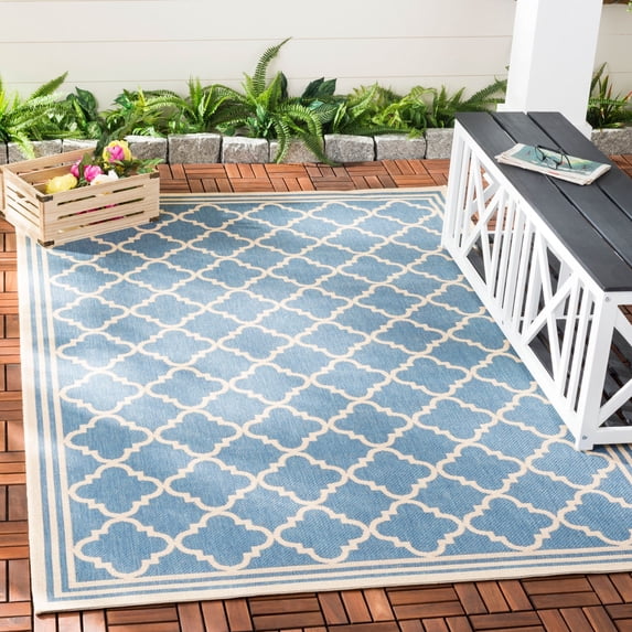 SAFAVIEH Beach House Nima Trellis Indoor/Outdoor Area Rug Blue/Cream, 6'7" x 6'7" Square