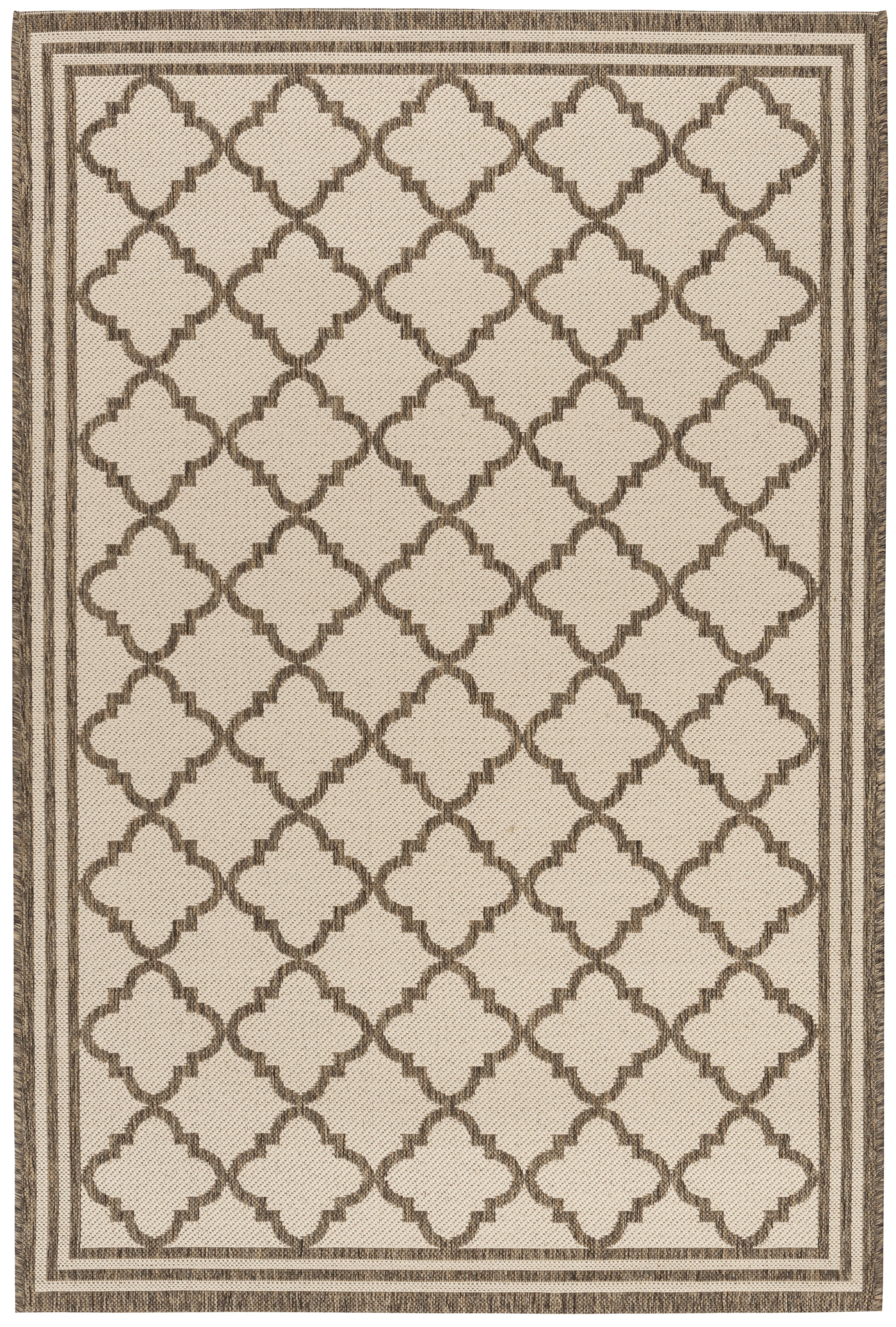 Cream and Brown Geometric Rectangular Synthetic Rug