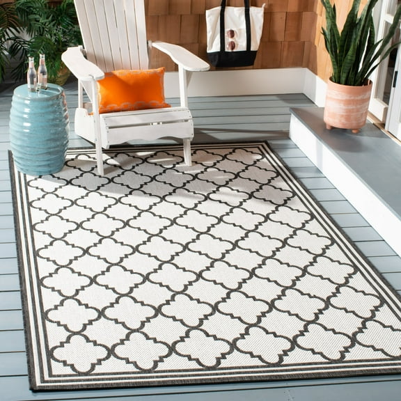 SAFAVIEH Beach House Nima Trellis Indoor/Outdoor Area Rug Light Grey/Charcoal, 3' x 5'