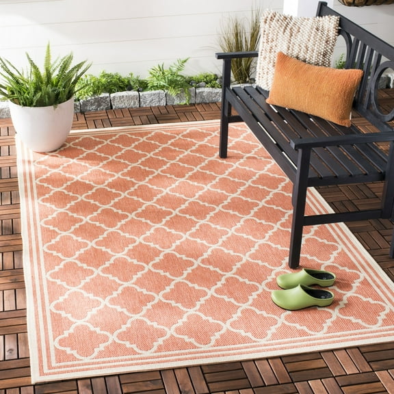 SAFAVIEH Beach House Nima Trellis Indoor/Outdoor Area Rug Rust/Cream, 6'7" x 6'7" Square