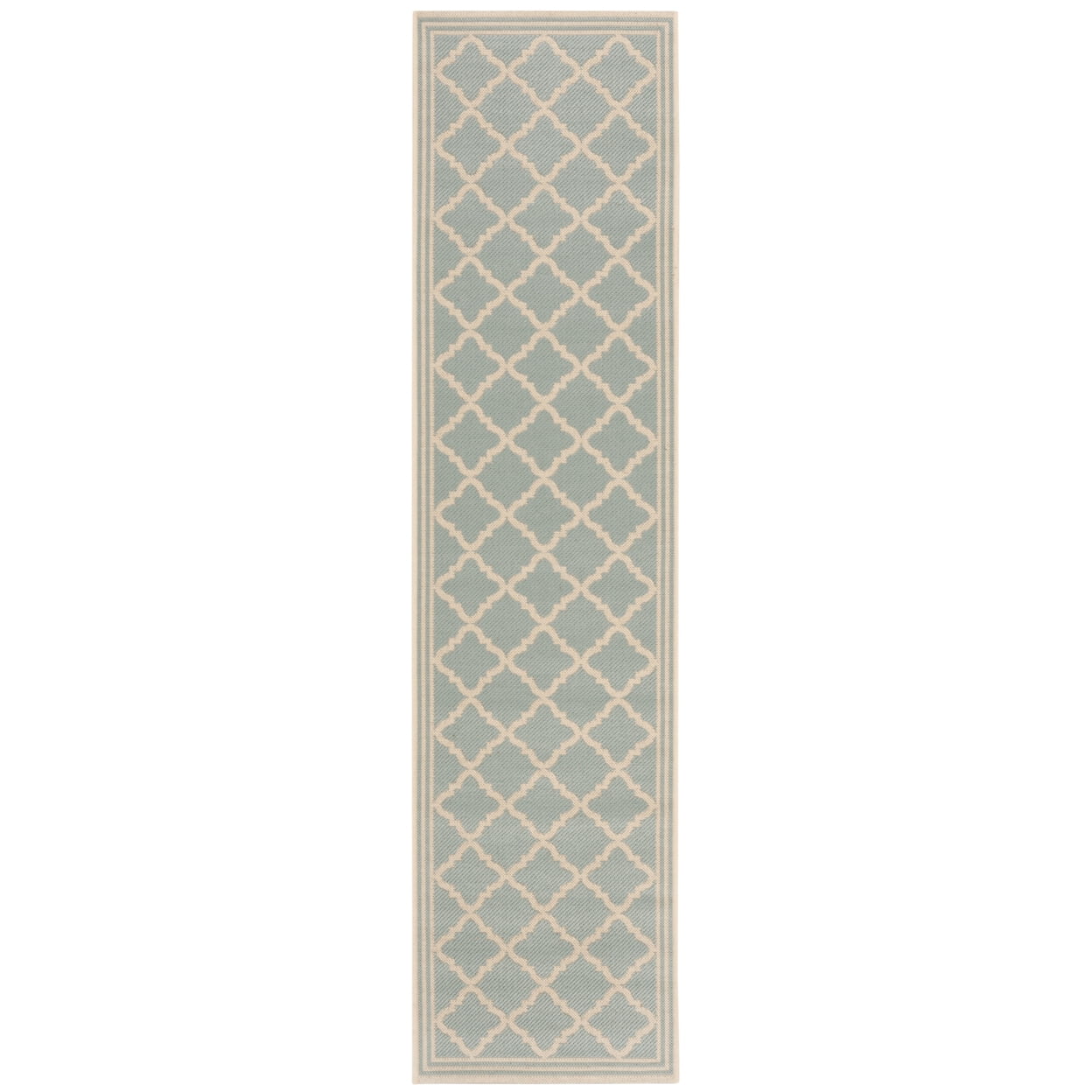 Aqua and Cream Trellis Indoor/Outdoor Runner Rug, 2' x 8'