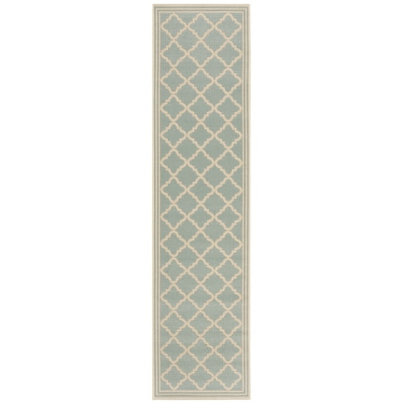 SAFAVIEH Beach House Nima Trellis Indoor/Outdoor Runner Rug Aqua/Cream, 2' x 8'