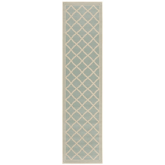 SAFAVIEH Beach House Nima Trellis Indoor/Outdoor Runner Rug Aqua/Cream, 2' x 8'