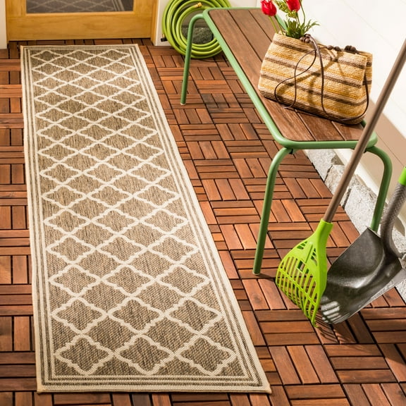 SAFAVIEH Beach House Nima Trellis Indoor/Outdoor Runner Rug Beige/Cream, 2' x 8'