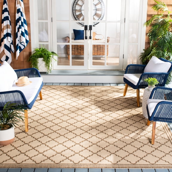SAFAVIEH Beach House Nima Trellis Indoor/Outdoor Runner Rug Cream/Beige, 2' x 8'