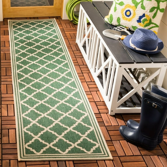 SAFAVIEH Beach House Nima Trellis Indoor/Outdoor Runner Rug Green/Cream, 2' x 8'