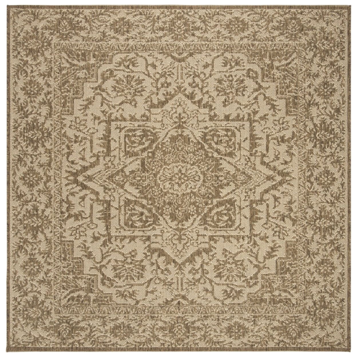 Cream Beige Square Stain-Resistant Synthetic Outdoor Rug