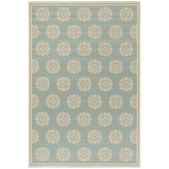 SAFAVIEH Beach House Regent Geometric Indoor/Outdoor Area Rug, Aqua/Cream, 6'7" x 9'2"