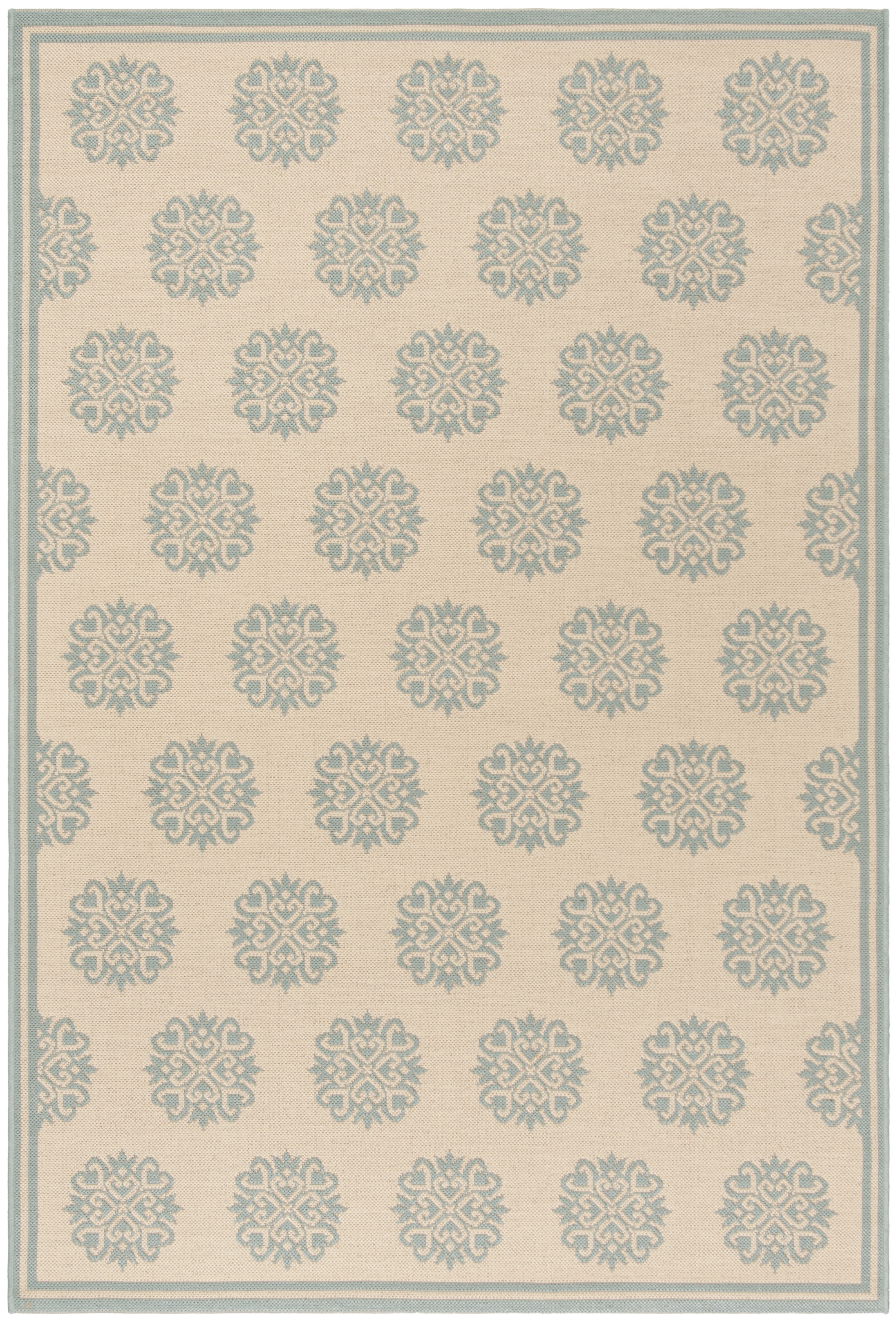 Cream and Aqua Geometric Synthetic Indoor/Outdoor Rug, 2'2" x 4'