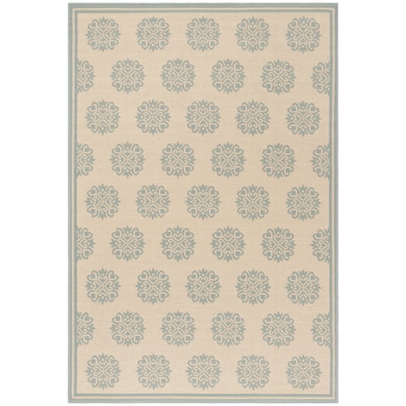 SAFAVIEH Beach House Regent Geometric Indoor/Outdoor Area Rug, Cream/Aqua, 2'2" x 4' - Traditional Design, Cream & Aqua, Weather Resistant, Non-Shedding & Easy Cleaning, Ideal for Patio, Entryway, Mu